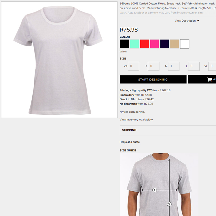 Design your own Trippy T-shirt: step 2. Select Size and Colour