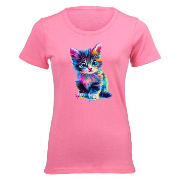 Neon Watercolour Kitten Ladies Short-sleeve T-shirt Thumbnail