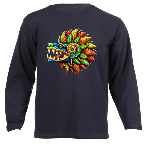 Electric Blue & Orange Quetzalcoatl Long-Sleeve T-Shirt Thumbnail