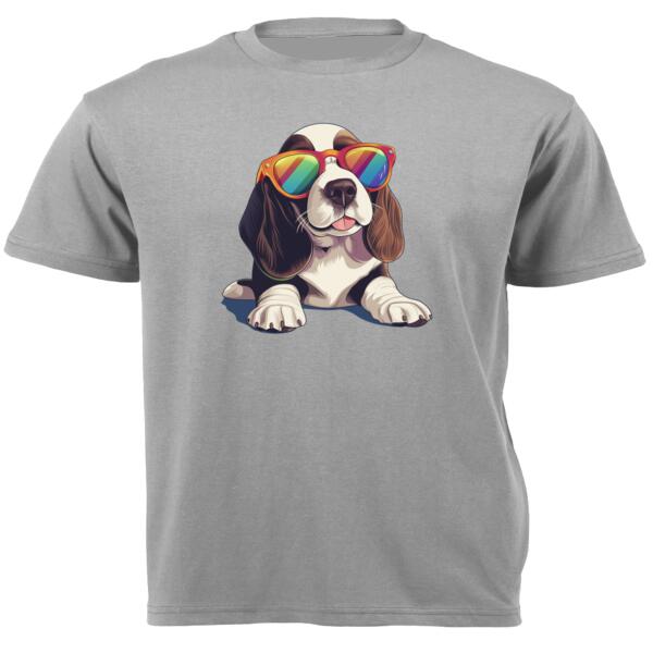 Basset Hound Puppy with Rainbow Sunglasses Unisex Short-sleeve T-shirt Thumbnail