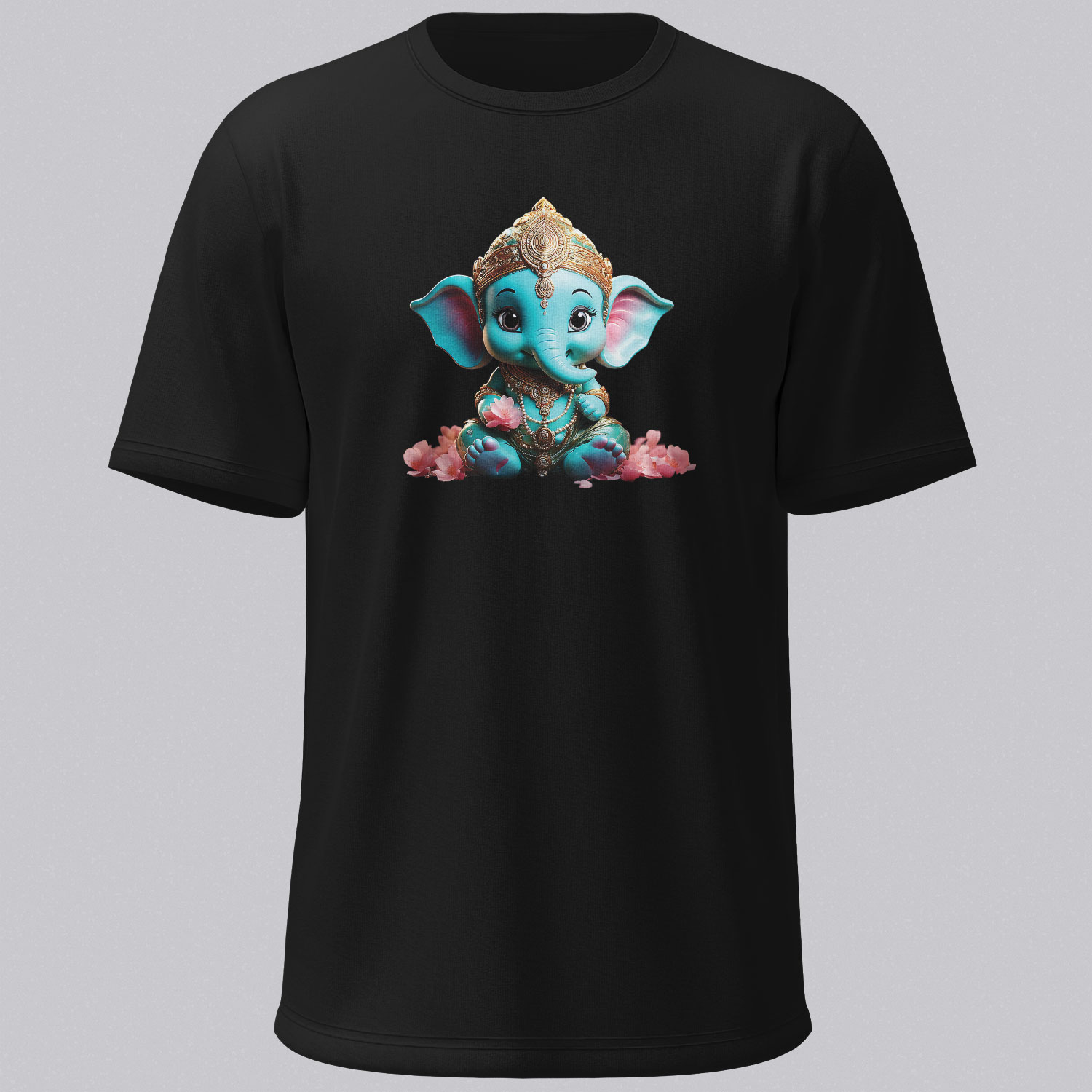 Adorable Baby Ganesha T-shirt with delicate cherry blossoms. Beautiful spiritual artwork printed on soft premium cotton Tshirt print.