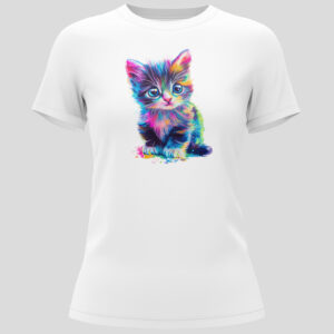Neon Watercolour Kitten Ladies Short-sleeve T-shirt