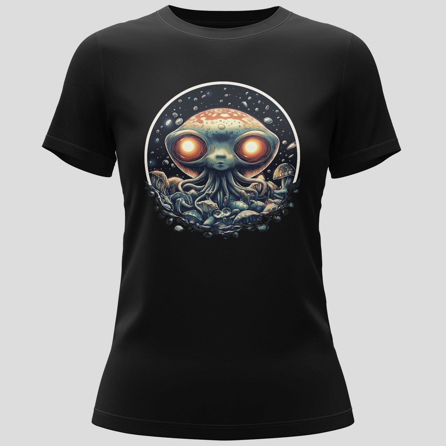 This Ladies Cosmic Octopus T-shirt dives headfirst into the weird and wonderful, where glowing mushrooms, starlit skies and a curious octopus all seem perfectly normal.