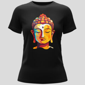 Add peace and color to your style with this vibrant abstract Buddha t-shirt, perfect for yoga lovers and spiritual seekers.